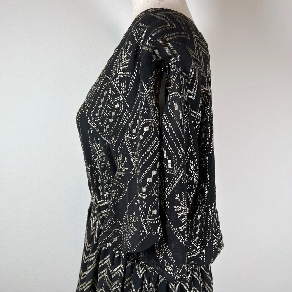 Free People Love My Chaos Tunic Dress Size Small Black Gold Geometric Drawstring